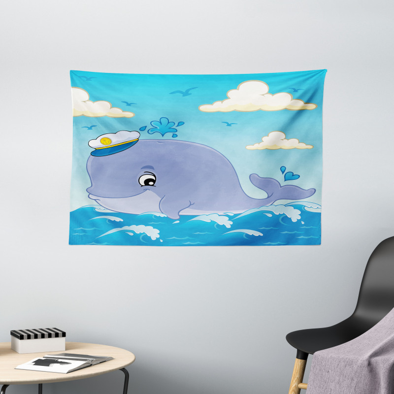 Nursery Theme Captain Whale Wide Tapestry