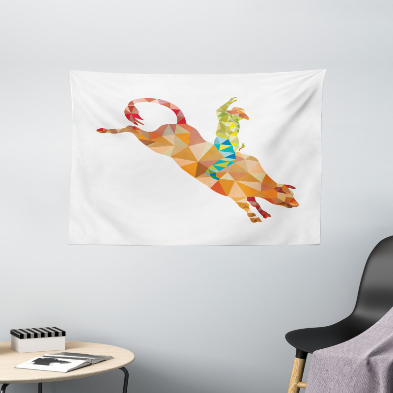 Geometric Fractal Cowboy Bull Wide Tapestry