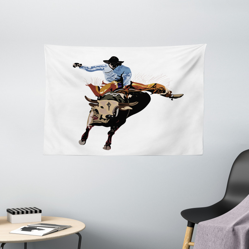 Cowboy Bucking Bull Western Wide Tapestry