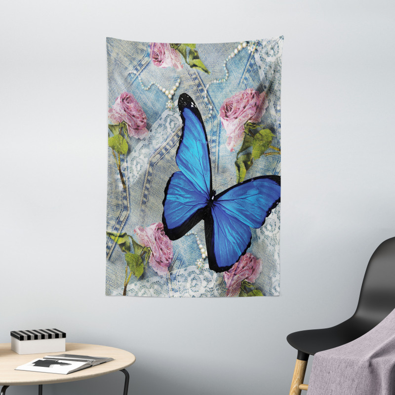 Roses Pearls and Butterly Tapestry