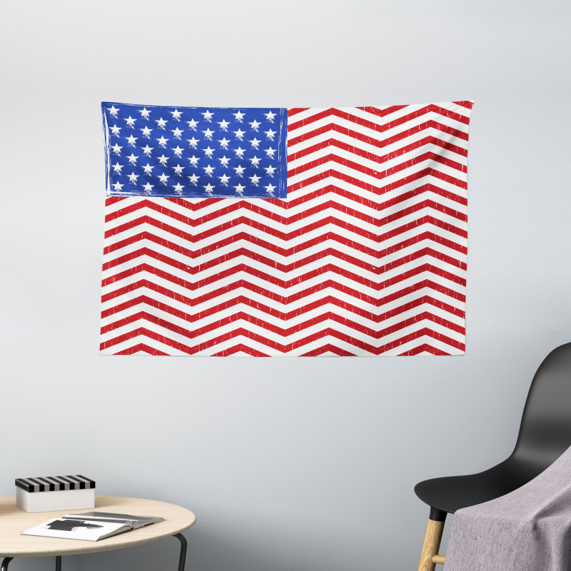 Country Flag with Zigzag Lines Wide Tapestry