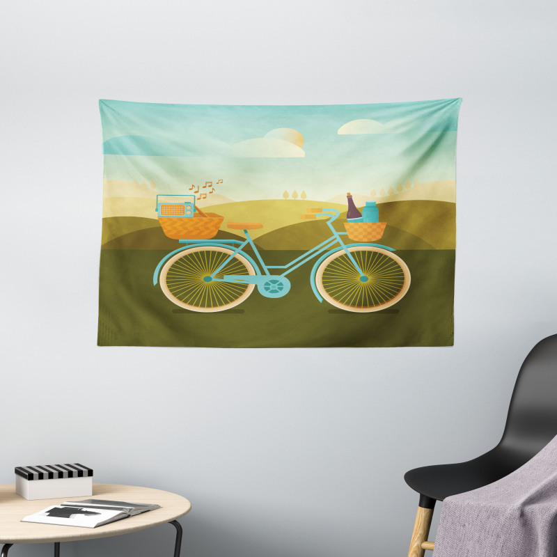 Camping Picnic Themed Bike Wide Tapestry