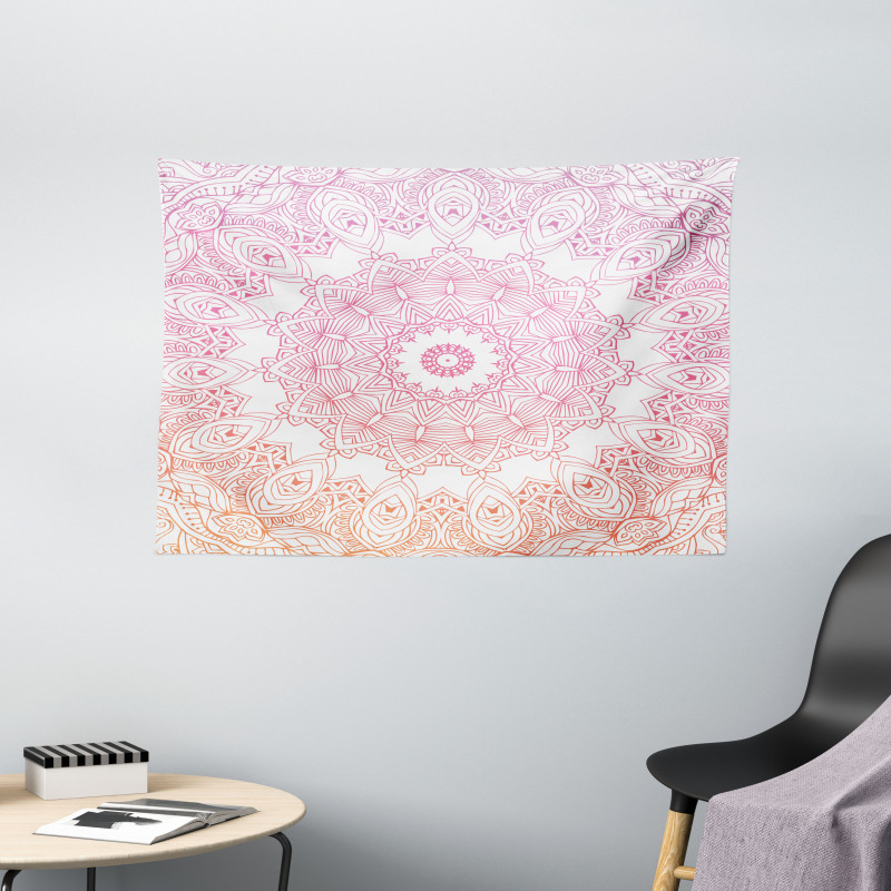 Outline Style Flowers Wide Tapestry