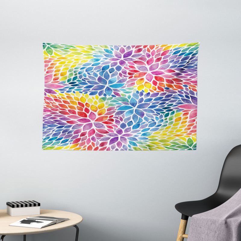 Rainbow Colored Leaves Wide Tapestry