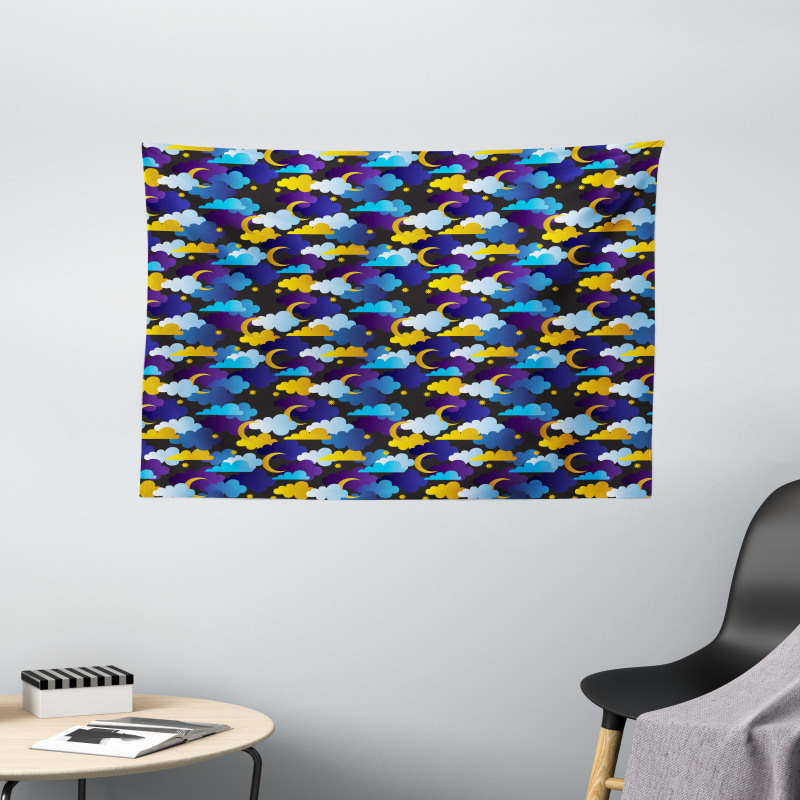 Sleep Theme Cloud and Moon Wide Tapestry
