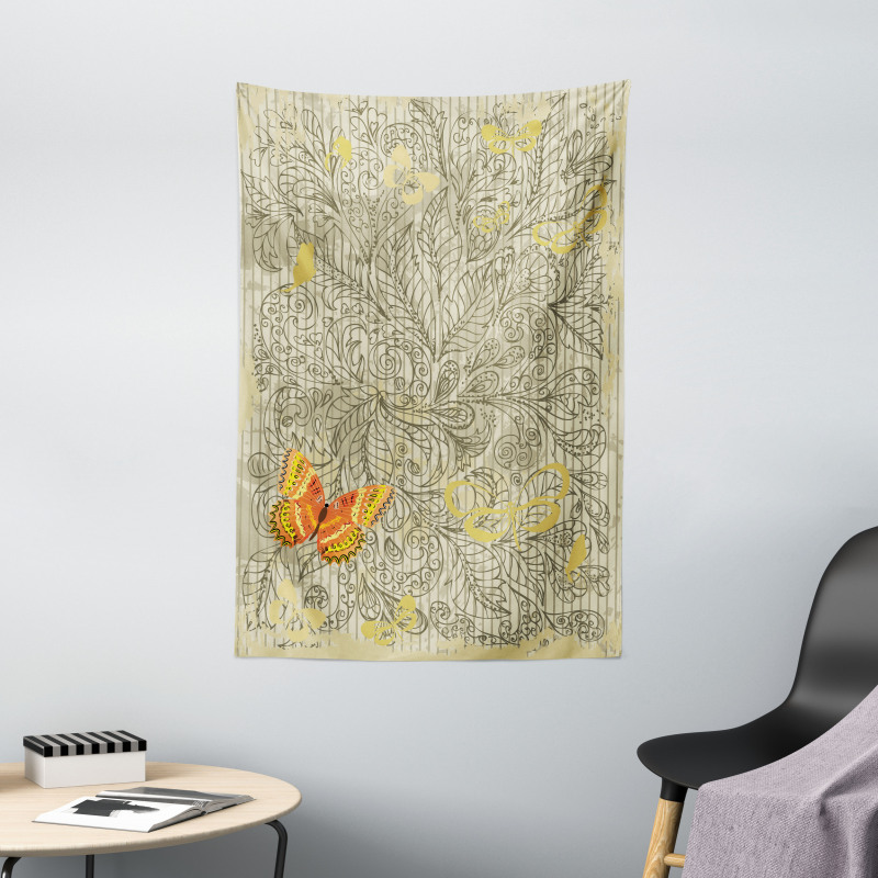 Botanical Leafy Butterfly Tapestry