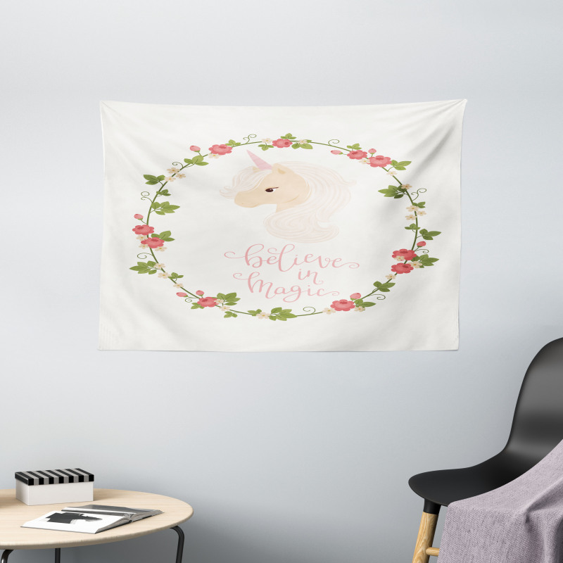 Believe in Magic and Unicorn Wide Tapestry