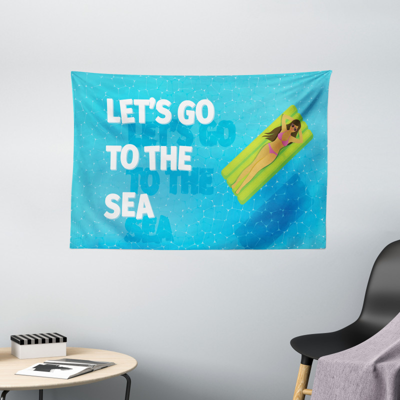 Lets Go to the Sea Message Wide Tapestry