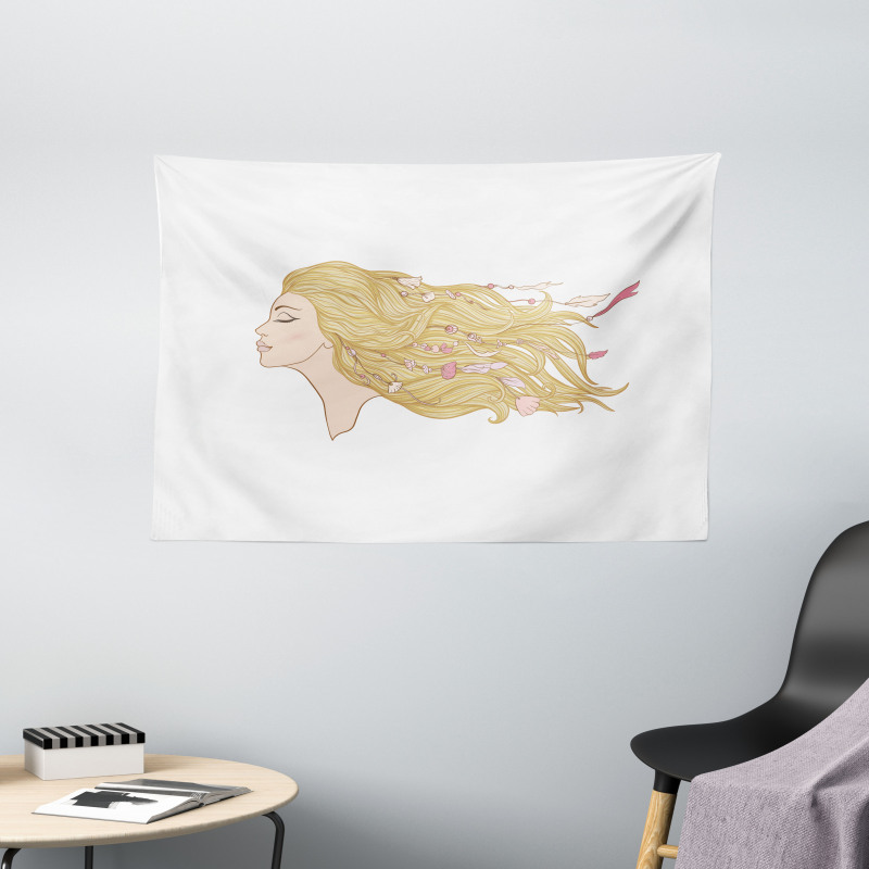 Young Lady with Hair Beads Wide Tapestry