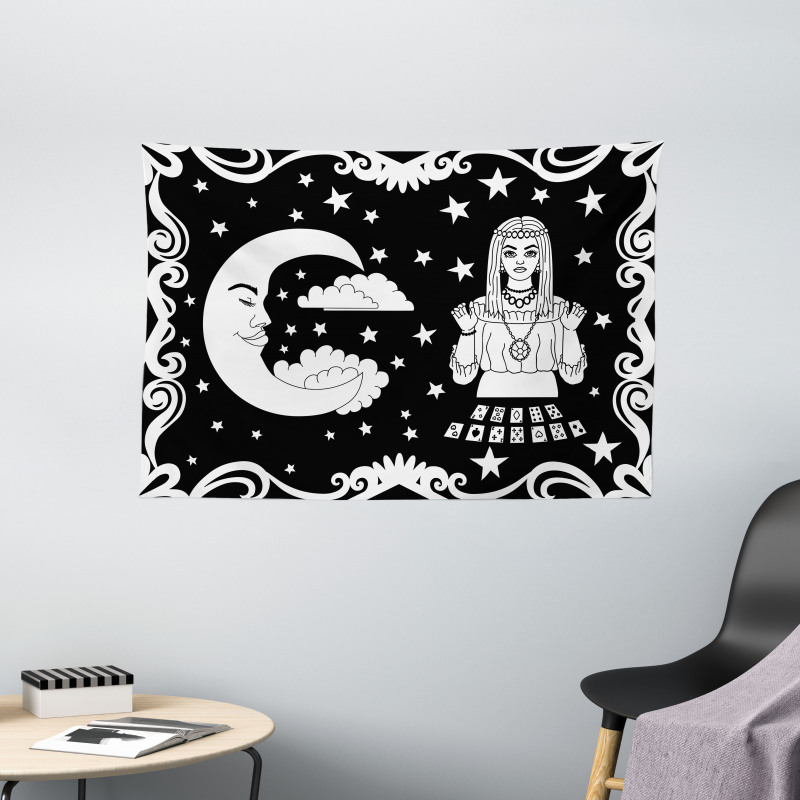 Vintage Cartoon Monochrome Wide Tapestry