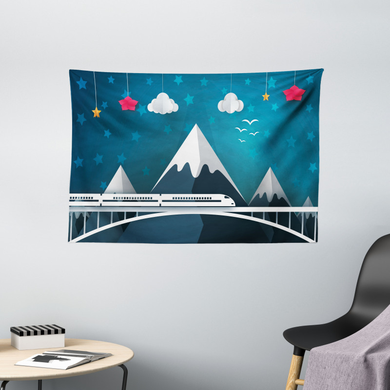 Cartoon Style Mountains Wide Tapestry