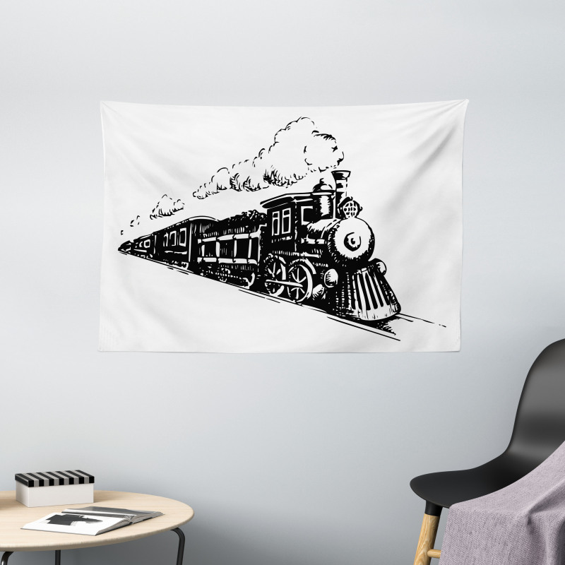 Retro Steam Locomotive Wide Tapestry