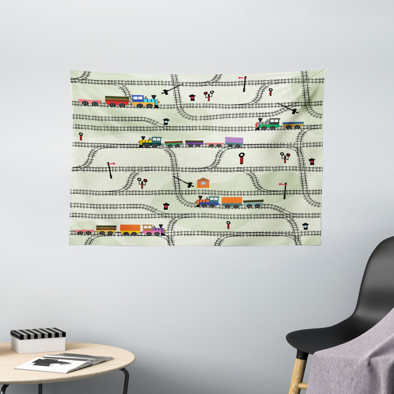 Roads Trains Locomotives Wide Tapestry