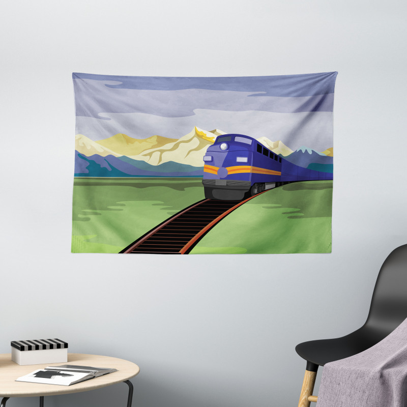 Rural Country Train Design Wide Tapestry