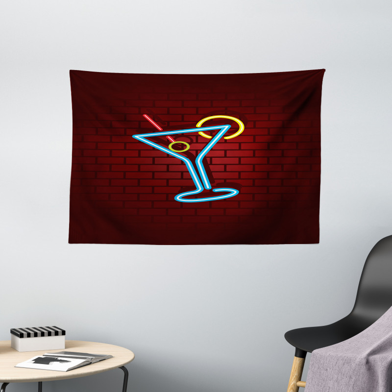 Cocktail Glass over Brick Wall Wide Tapestry