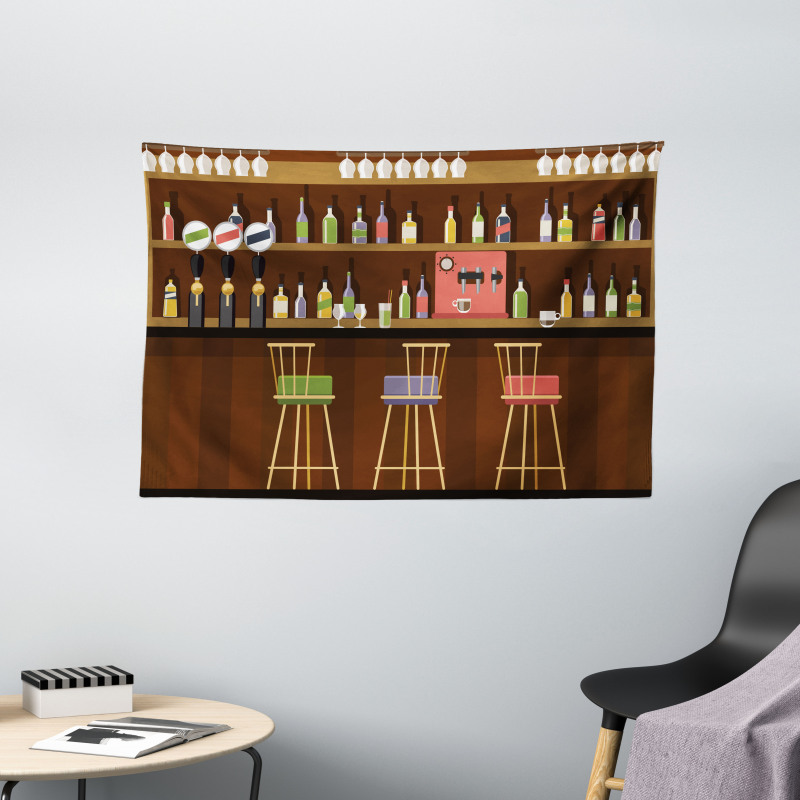 Nightclub Pub Alcohol Bottles Wide Tapestry