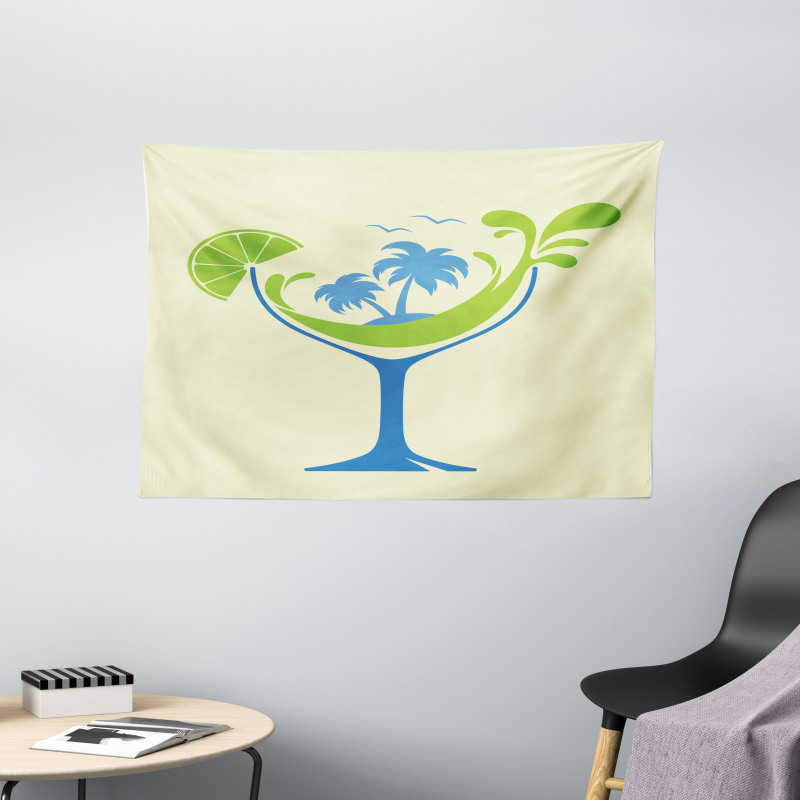 Cocktail Beach Bar with Glass Wide Tapestry