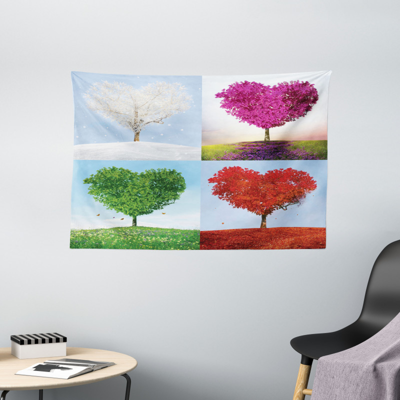 Heart Trees Pattern Wide Tapestry