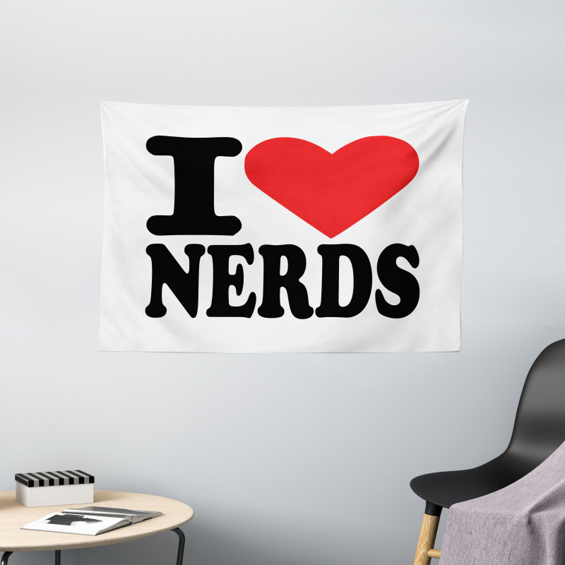 I Love Nerds Words with Heart Wide Tapestry