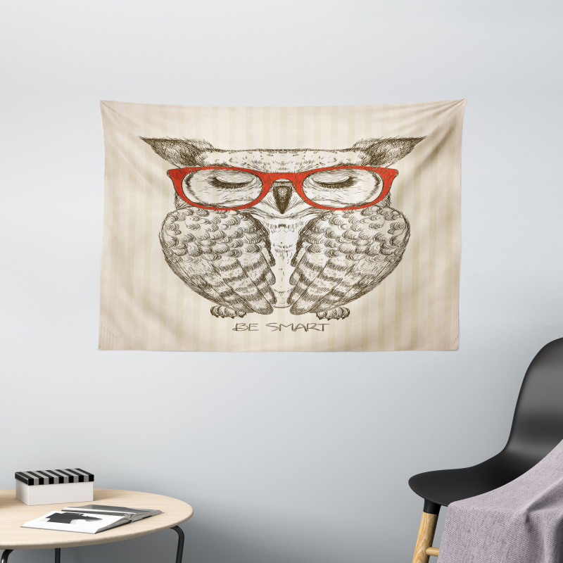 Owl with Be Smart Lettering Wide Tapestry