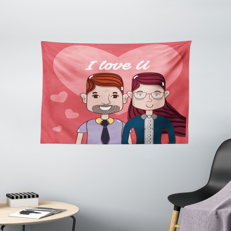 Cartoon Style Valentine's Day Wide Tapestry