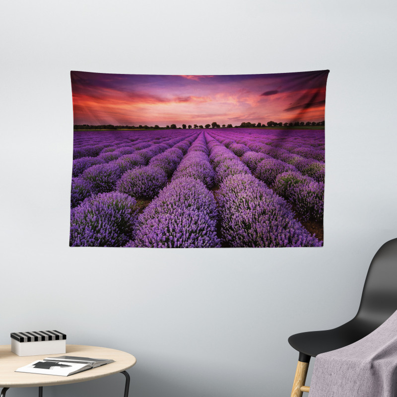 Lavender Field Sunset Wide Tapestry