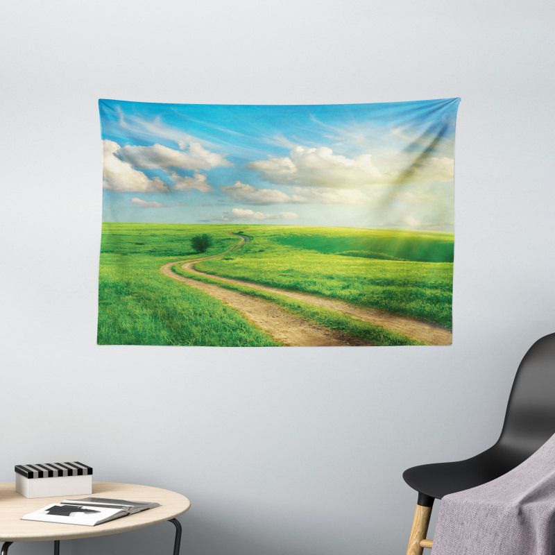 Grassy Hill Sky Pathway Wide Tapestry