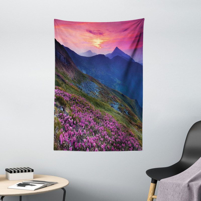 Floral Mountains Dusk Tapestry