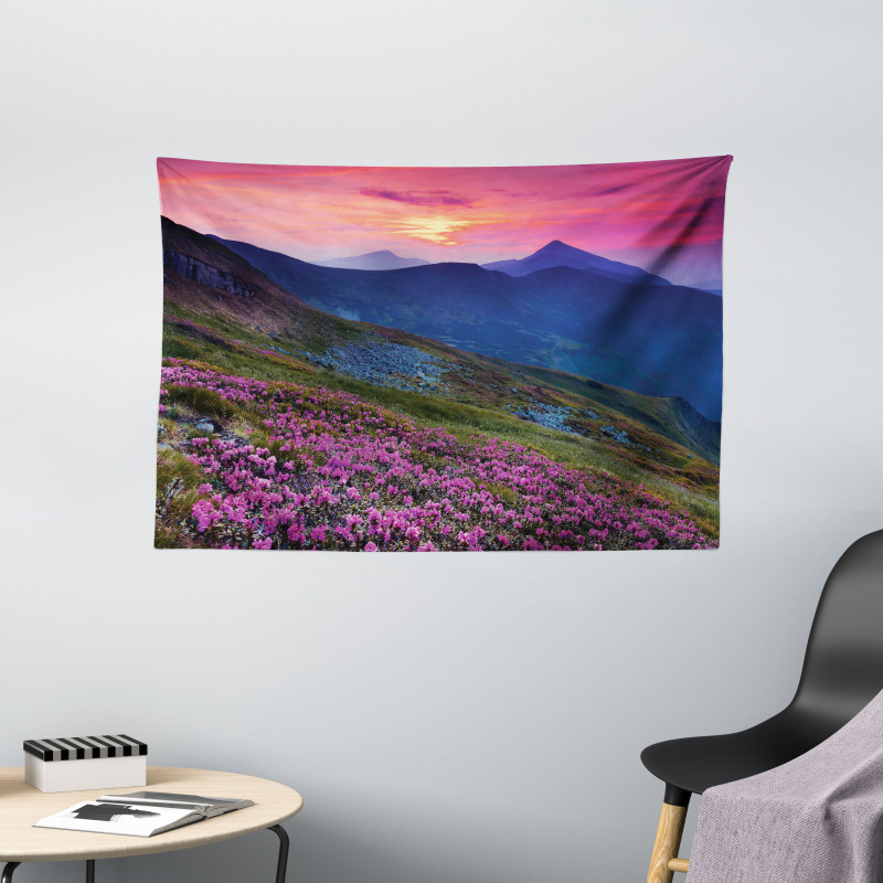 Floral Mountains Dusk Wide Tapestry