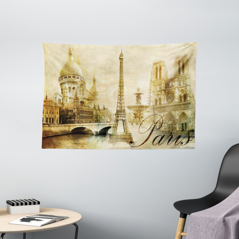 Vintage Style Landmarks Photo Wide Tapestry