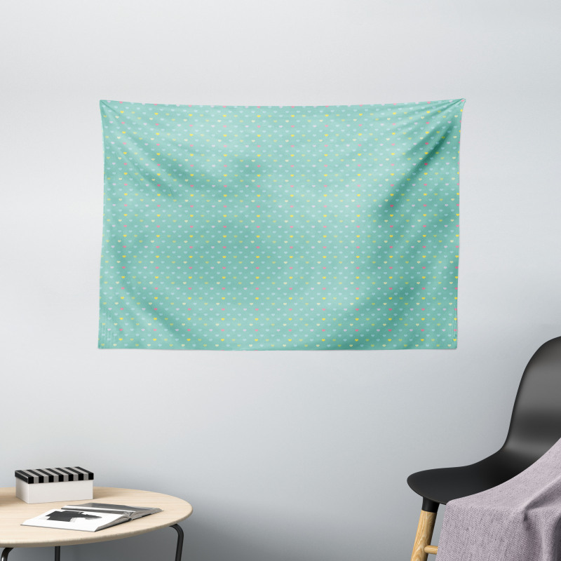 Pastel Mini Hearts Wide Tapestry