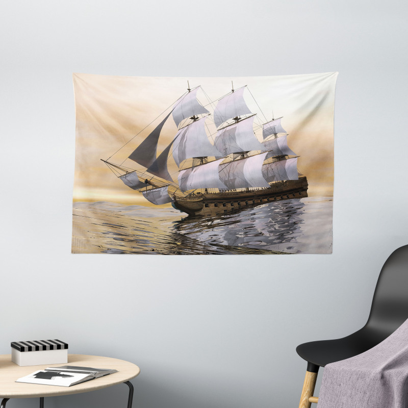 Ship Sailing on Ocean Wide Tapestry