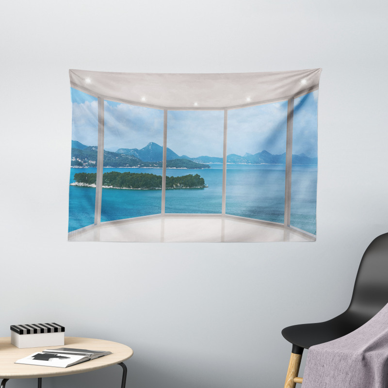 Seascape View from Window Wide Tapestry