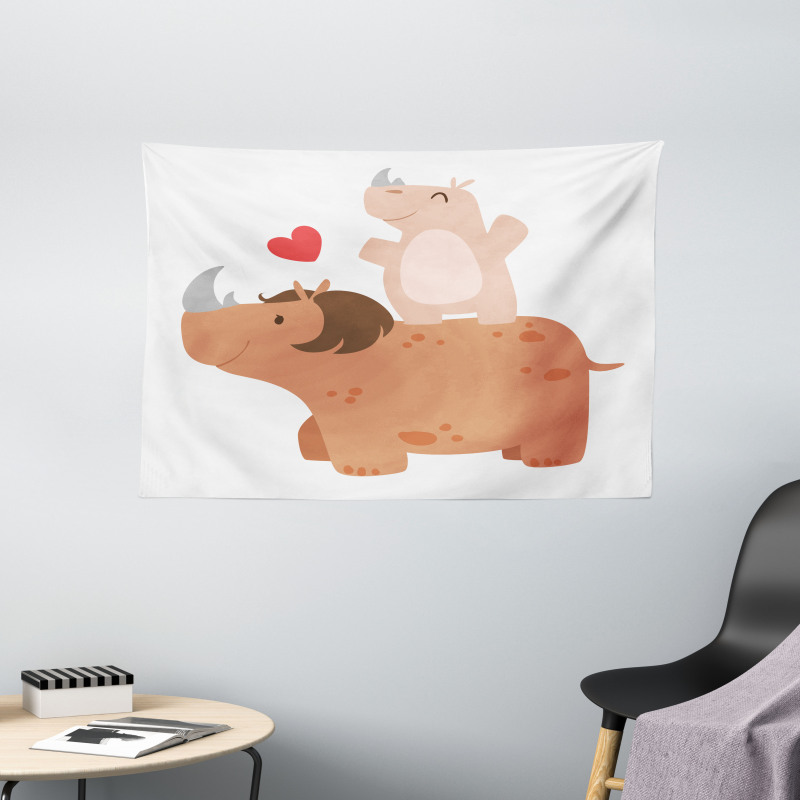 Mother and Calf with Heart Wide Tapestry