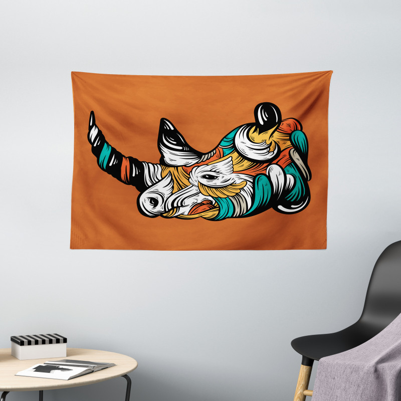 Colorful Animal Portrait Boho Wide Tapestry