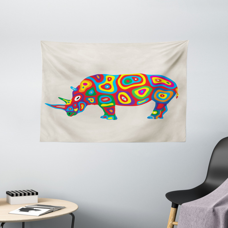 Rainbow Colored Motifs Animal Wide Tapestry