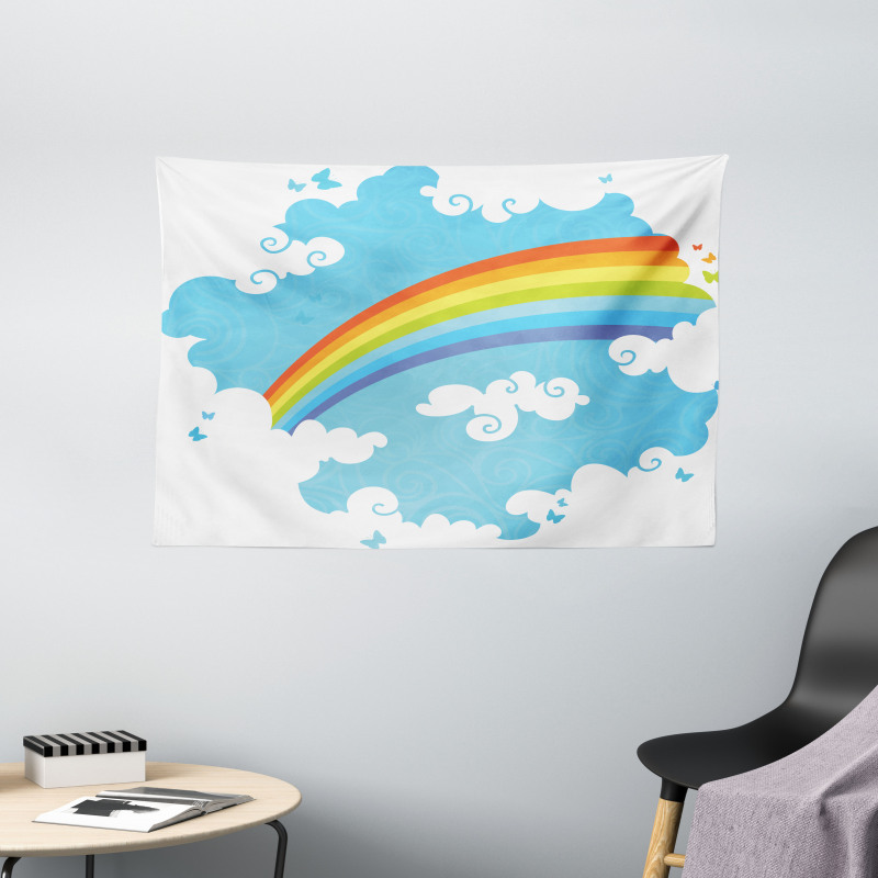 Clouds on Blue Swirl Lines Wide Tapestry