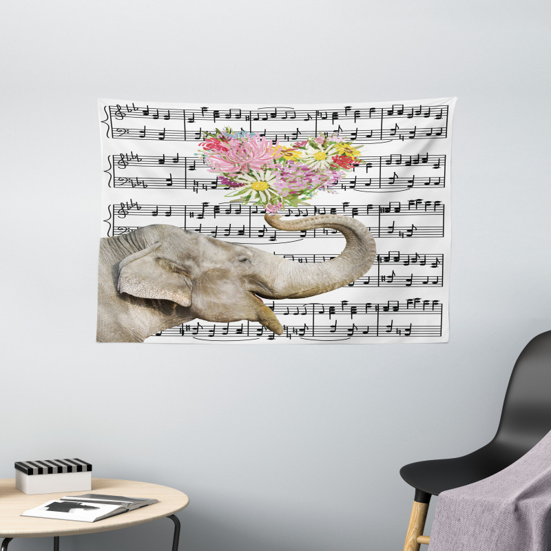 Floral Trunk Music Notes Wide Tapestry