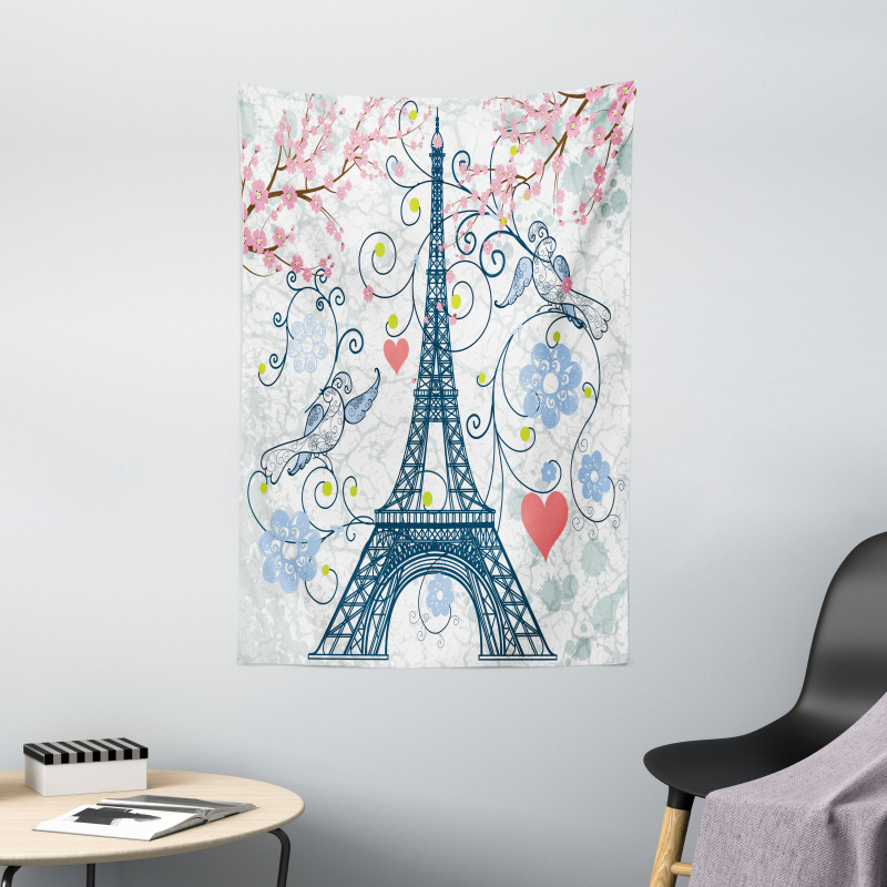 Eiffel Swirling Flowers Heart Tapestry