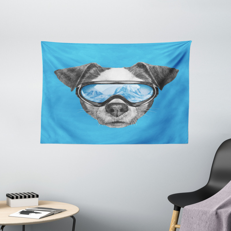 Skiing Cool Doggie Wide Tapestry