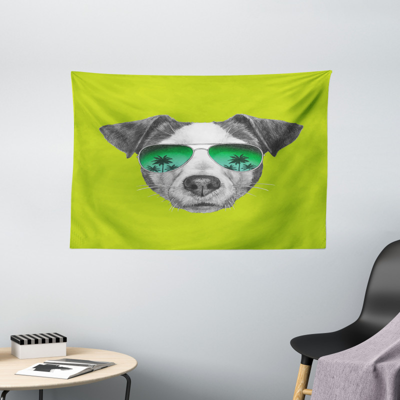 Dog with Glasses Tree Wide Tapestry