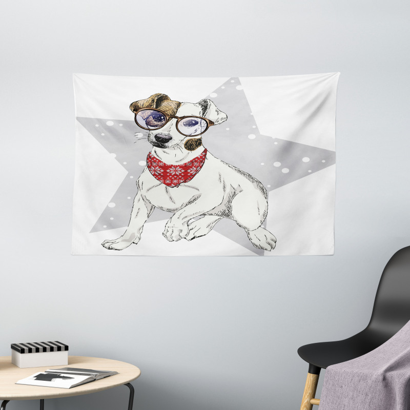 Sketch Style Terrier Wide Tapestry