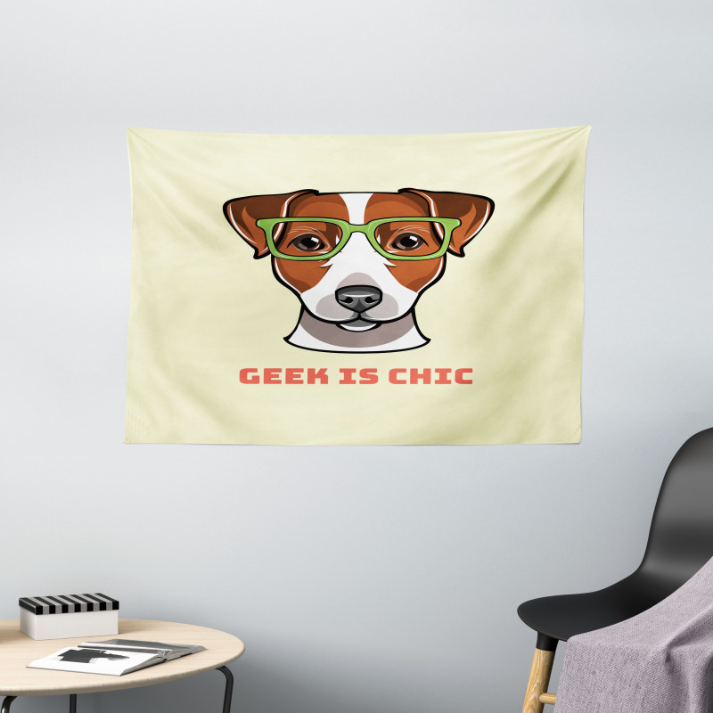 Dog in Smart Glasses Wide Tapestry