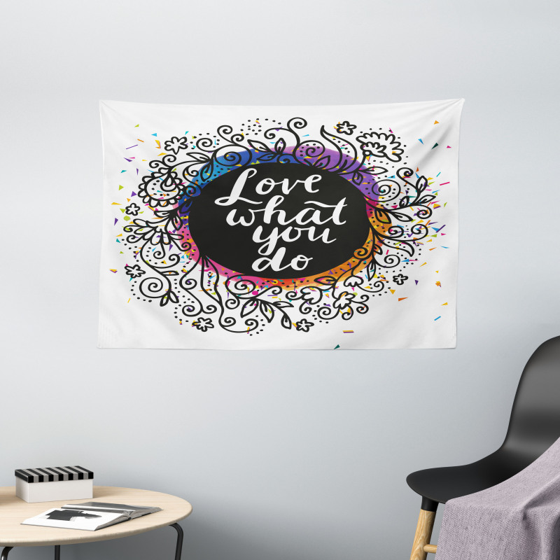 Inspirational Flowers Dots Wide Tapestry