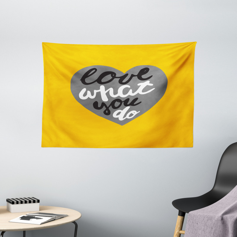 Greyscale Heart on Yellow Wide Tapestry