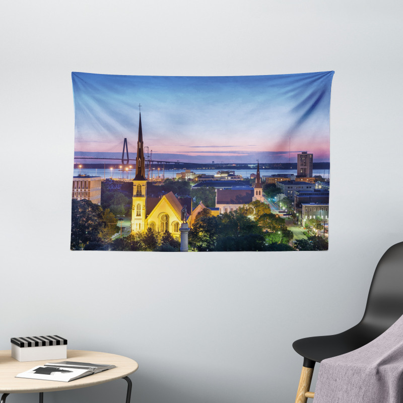 Famous Landmark Theme Wide Tapestry