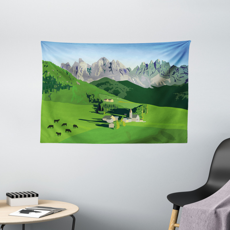 Alpine Mountains Meadow Wide Tapestry