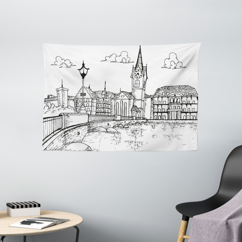 Sketch Style Zurich Wide Tapestry