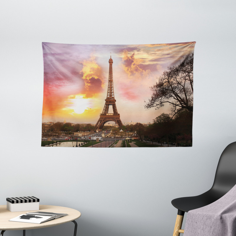 Parisian Cityscape at Sunset Wide Tapestry