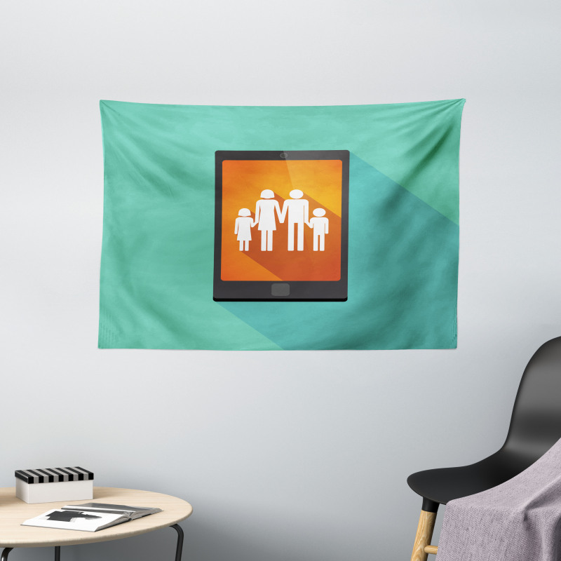 Cartoon Family Silhouette Wide Tapestry